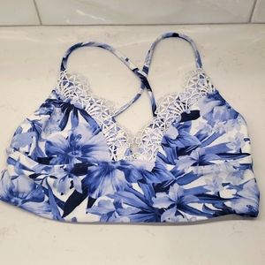 Hollister Swim top sz S blue/white lace up back.
